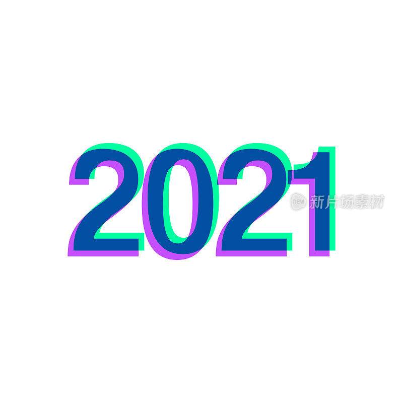 2021 - 2021。图标与两种颜色叠加在白色背景上